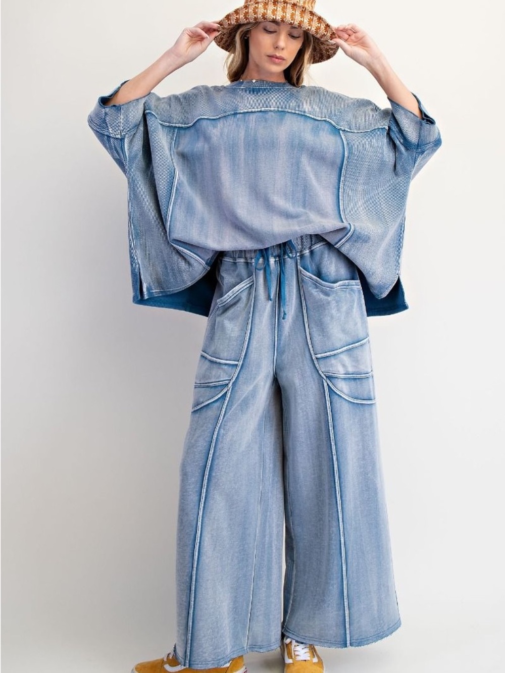 “Monday Blues” Wide Leg Terry Pants - Picture 4 of 4